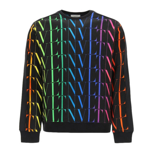 Valentino/華倫天奴 男士黑色多色棉質(zhì)混紡聚酰胺經(jīng)典字母徽標(biāo)印花裝飾圓領(lǐng)長袖上衣衛(wèi)衣運動衫套頭衫 VV3MF15M-6LF-20K