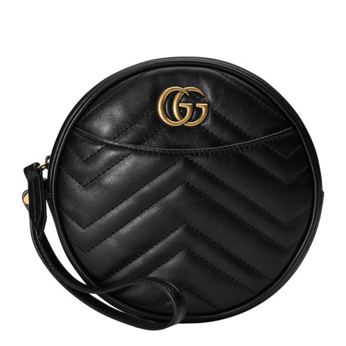 GUCCI/古馳  女士黑色牛皮圓餅金屬LOGO徽標(biāo)時(shí)尚手拿包錢包
