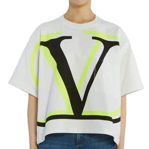  Valentino/華倫天奴 女士拼色棉質(zhì)短袖T恤 TB0MG06V 5HP 27U