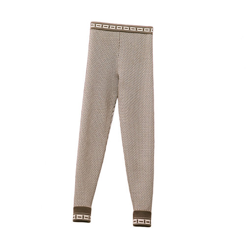 HERMES/愛馬仕 22年秋冬新款 女士苔原綠色羊毛混紡馬賽克圖案打底褲緊身褲H2H2405DD1R36