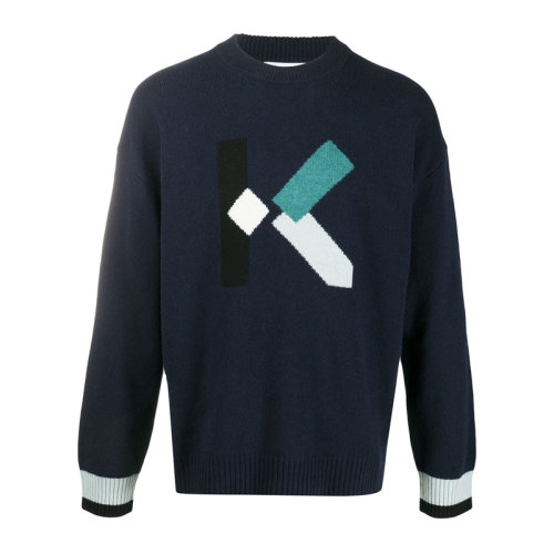 Kenzo 高田賢三 男裝 服裝 海軍藍羊毛印花圖案圓領 男士毛衣