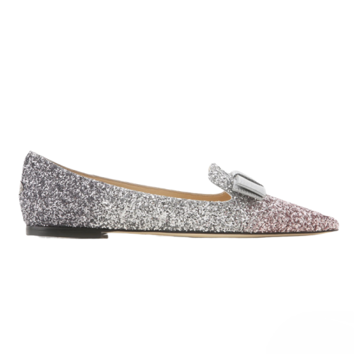 Jimmy Choo/周仰杰漸變亮片蝴蝶結(jié)平底鞋GALAVNB BALLETPINKSILVERANTHRACITE