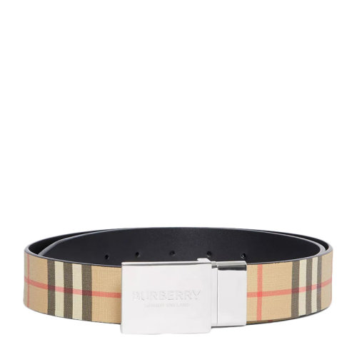 BURBERRY/博柏利 【20春夏新款】男士雙面兩用飾牌搭扣 Vintage 格紋環(huán)保帆布板扣式腰帶皮帶 8019817