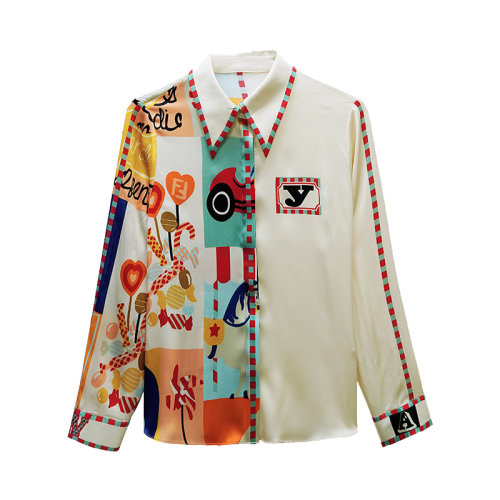 GeleiStory/GeleiStory  時(shí)尚新款桑蠶絲緞面重磅襯衫女真絲洋氣印花高端襯衣女   女裝＞女士襯衫＞女士長(zhǎng)袖襯衫