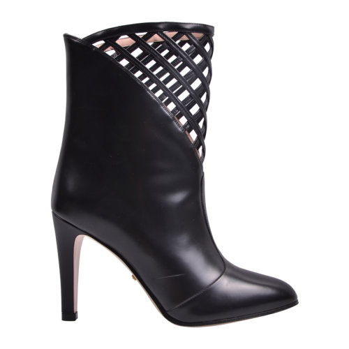 GUCCI/古馳 女士 黑色牛皮 鏤空 中筒高跟鞋9cm 549848 0ZV00 1000 女鞋