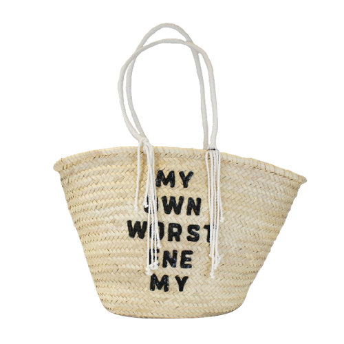 CELINE/賽琳 女士米色拉菲草DAVID KRAMER刺繡雙手提單肩包手提包購物袋女包 192712CH5-38NO