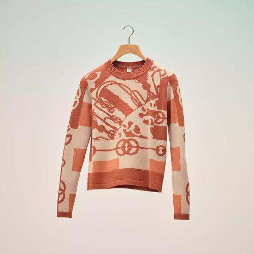  HERMES愛馬仕 22年秋冬 女士 長袖襯衫 Pull manches longues motif intarsia ??Cliquetis?
