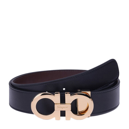 Salvatore Ferragamo/菲拉格慕 男士黑色棕色牛皮板扣式雙面腰帶皮帶 67-5542-586940（99新S級(jí)未使用）