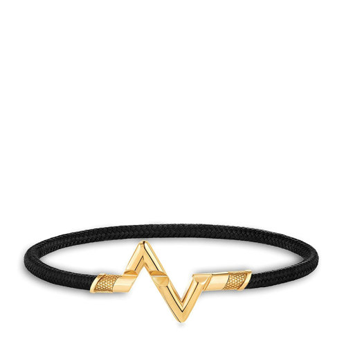 Louis Vuitton/路易威登 22春夏新款Volt Play系列 L大號(hào)18k金黃金徽標(biāo)字母組合造型烏黑色線(xiàn)繩手鏈Q(jìng)05415