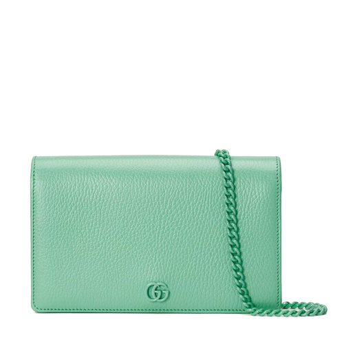 GUCCI/古馳 22新款GG Marmont系列 女士薄荷綠皮革同色系色扣鏈條單肩斜挎鏈條包49798517WFF3451