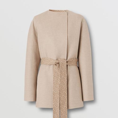  BURBERRY 22年秋冬 女士 專屬標(biāo)識(shí)裝飾羊毛混紡圍裹式外套 80510161
