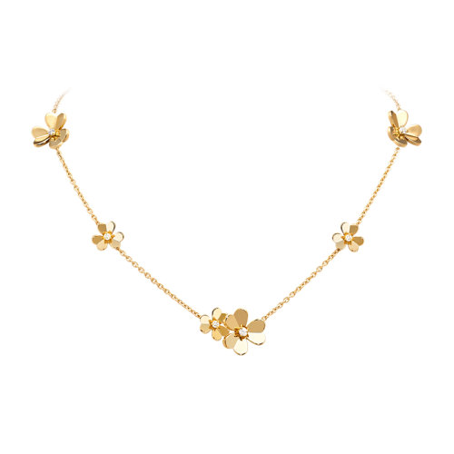 Van Cleef & Arpels/梵克雅寶 經(jīng)典Frivole系列 18k金黃金鑲嵌鉆石9朵三瓣花朵項(xiàng)鏈VCARD31500