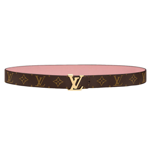 Louis Vuitton/路易威登 女士Monogram帆布和粉色小牛皮LV INITIALS金扣30毫米雙面腰帶M0321U