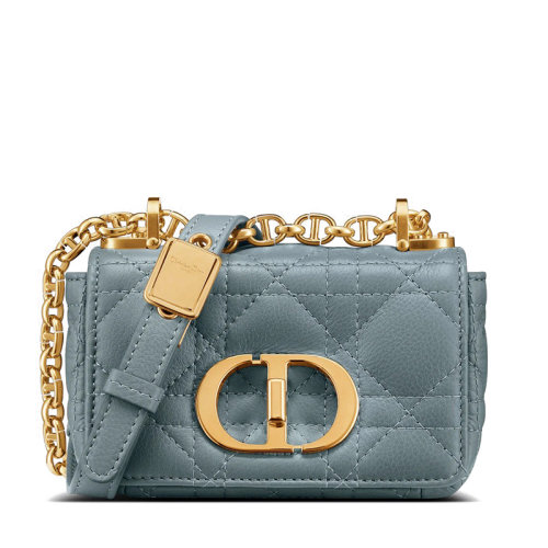 DIOR/迪奧 22春夏新款CARO系列 女士超迷你天藍色柔軟牛皮革藤格紋金扣金鏈單肩斜挎鏈條包S2022UWHC_M81B
