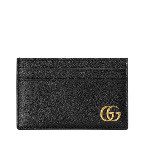 GUCCI/古馳 GG Marmont系列 男士黑色皮革金色雙G裝飾卡包卡片夾657588DJ20T1000