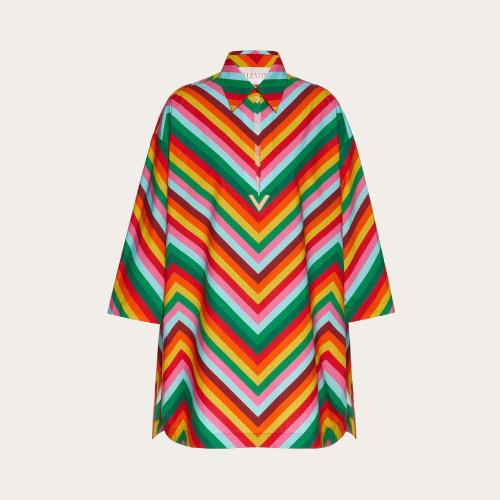  VALENTINO華倫天奴 22年秋冬 女士 長(zhǎng)袖襯衫 ROBE COURTE EN COTON a IMPRIMé CHEVRON VALENT