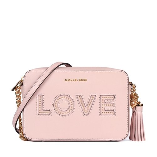 Michael Kors/邁克·科爾斯 女士裸粉色牛皮LOVE字母單肩斜挎包
