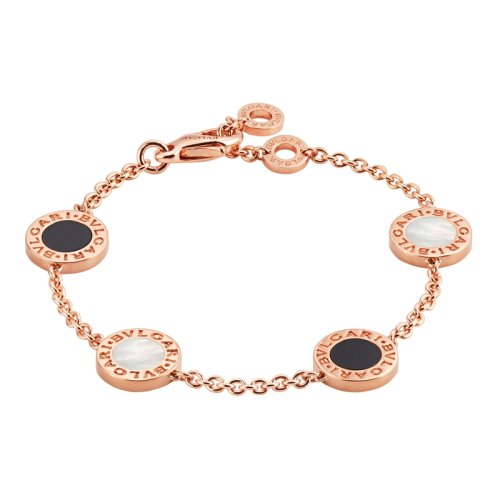 BVLGARI/寶格麗 BVLGARI系列 18K金玫瑰金鑲白貝母與黑瑪瑙  手鏈 350641