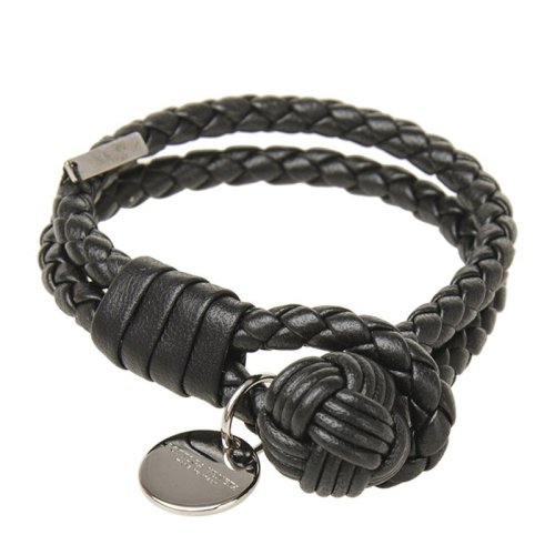Bottega Veneta/葆蝶家 男女同款 黑色羊皮編織手鏈 113546-V001D-1000
