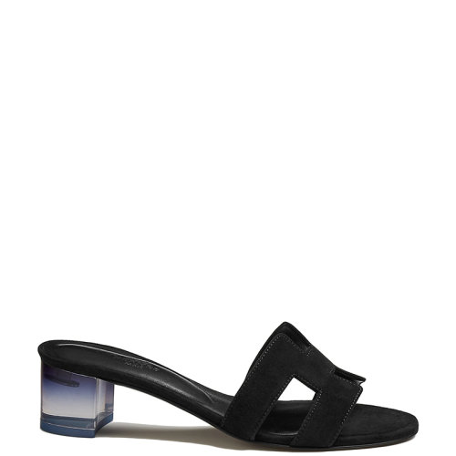 HERMES/愛馬仕 22年秋冬新款 Oasis系列 女士黑色絨面山羊皮高跟涼鞋涼拖H222110Z02340