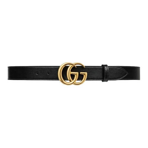 GUCCI|古馳 亮金色雙G腰帶扣皮帶腰帶 男女同款 黑色 寬3cm