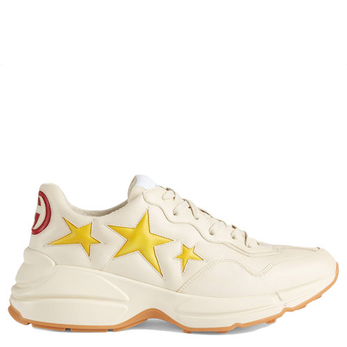 GUCCI/古馳 Rhyton系列 21年早秋新款 男士白色皮革GG細節(jié)和鑲嵌星星運動鞋老爹鞋6609392SH109560