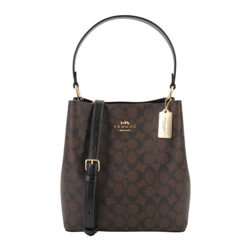 COACH/蔻馳 女士拼色PVC經(jīng)典雙C字母徽標印花裝飾單肩包斜挎包手提包水桶包女包 F91512 多色可選