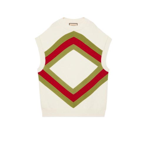  GUCCI古馳 22年秋冬 女士 飾V型織帶柔軟羊毛馬甲 678319 XKB5U 8003