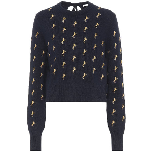 CHLOE/克洛伊  寇依女裝 女士藍(lán)色羊毛時(shí)尚圓領(lǐng)秋冬針織衫/毛衣 C19AMP2066048B