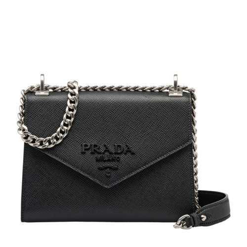 PRADA/普拉達(dá) 女士 女包 黑色皮革時尚斜挎包單肩包 $1BD127-2ERX-F0632 HJH613FG