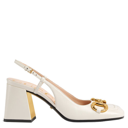 GUCCI/古馳 女士白色皮革馬銜扣中跟涼鞋643892C9D009022