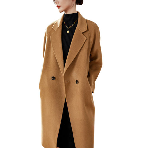 GeleiStory/GeleiStory 駝色雙面呢羊絨羊毛大衣女2021年秋冬新款繭型寬松西裝領毛呢外套女士大衣