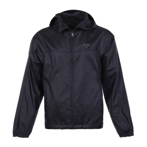 PRADA/普拉達(dá)22年三角徽標(biāo)桑蠶絲薄款寬松男士夾克外套SGC01ZW