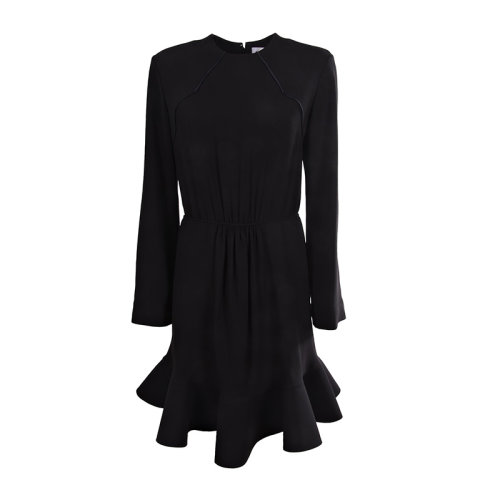 Chloe/克洛伊  女士黑色長袖百褶裙擺連衣裙禮服裙