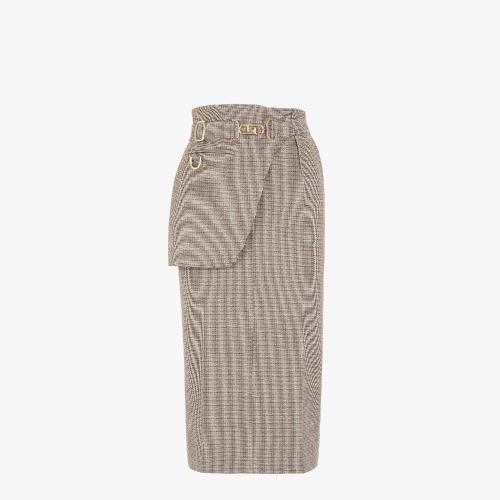  FENDI芬迪 22年秋冬 女士 半身裙 米色千鳥格紋羊毛半身裙 FQ7268AKSMF1IHB