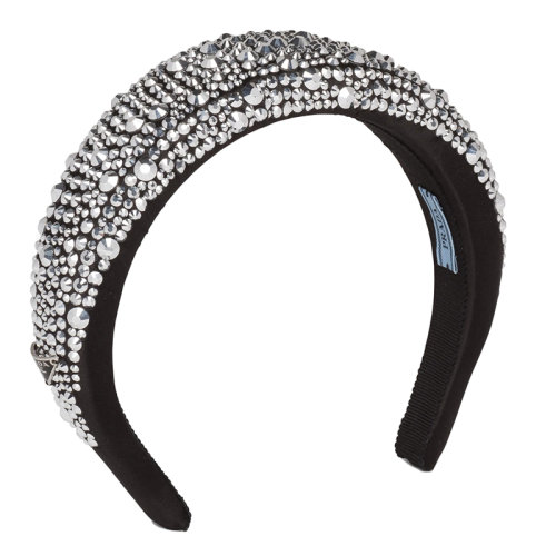 PRADA/普拉達(dá) 新款 女士金屬色仿水晶緞面發(fā)箍1IH019_2D0H_F063R