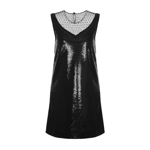 Emporio Armani/安普里奧阿瑪尼 黑色 女士全亮片V領(lǐng)無(wú)袖連衣裙 1NA49R-19902-999（9.7陸續(xù)發(fā)貨）