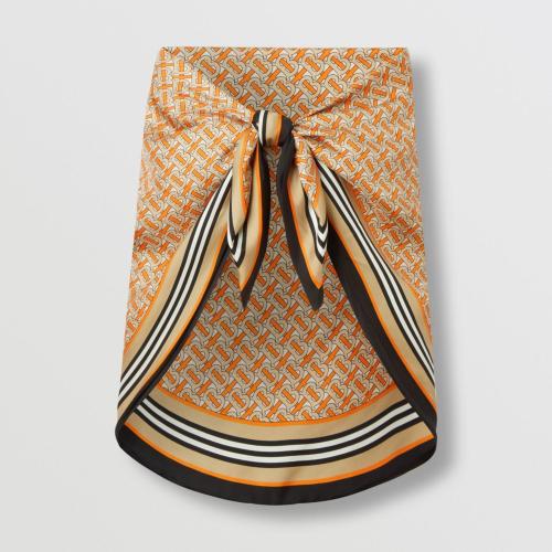  BURBERRY 22年秋冬 女士 雙面兩用格紋拼專屬標識印花絲巾 80532771