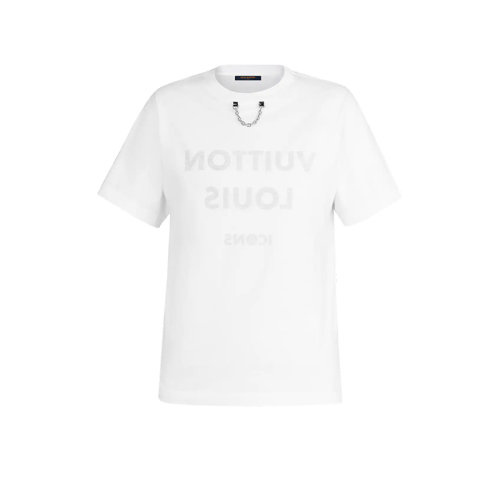 Louis Vuitton/路易威登 22年秋冬新款 女士白色純棉褪色效果印花配金屬鏈條短袖T恤1A5TRN