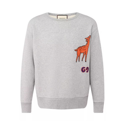 GUCCI/古馳 秋冬款 古琦男裝 經(jīng)典小鹿GG圖案 男士灰色棉質(zhì)套頭休閑運(yùn)動(dòng)衛(wèi)衣 475532 XJBB7 1093