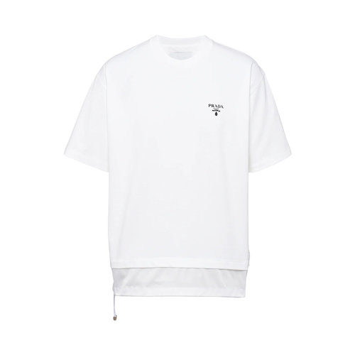 PRADA/普拉達(dá) 22年春夏新款 男士白色棉質(zhì)再生尼龍束繩嵌飾短袖Polo衫UJN742_1YYA_F0N40_S_202