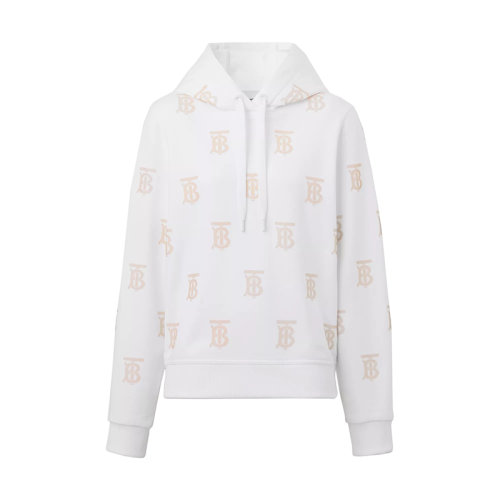 BURBERRY/博柏利 22年早春新款 女士白色純棉翻面絨面料Logo印花連帽衫衛(wèi)衣80521251