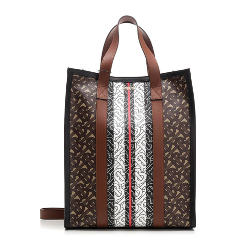 BURBERRY/博柏利 巴寶莉女包 女士棕色TB字母印花手提包 80242941