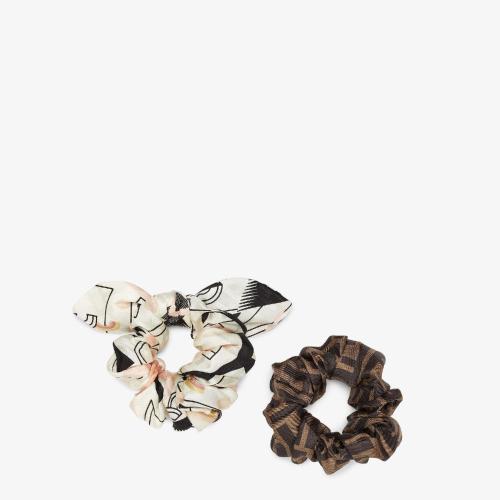  FENDI芬迪 22年秋冬 女士 發(fā)帶 拼色有機(jī)桑蠶絲松緊發(fā)帶雙件套 FXT268ALRUF0PA3