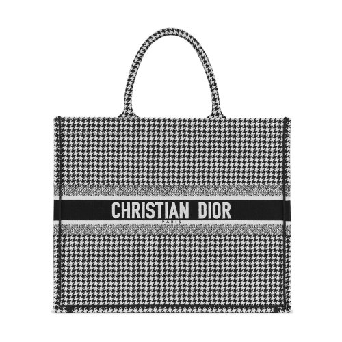DIOR/迪奧 DIOR BOOK TOTE女士黑白拼色帆布千鳥(niǎo)格刺繡圖案手提包 M1286ZRPI_M081