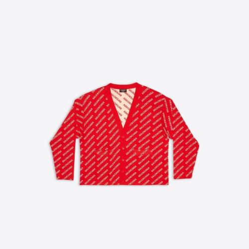  BALENCIAGA巴黎世家 22年春夏 女士 針織衫 Womens Mini Allover Logo Cardigan in Red 699850