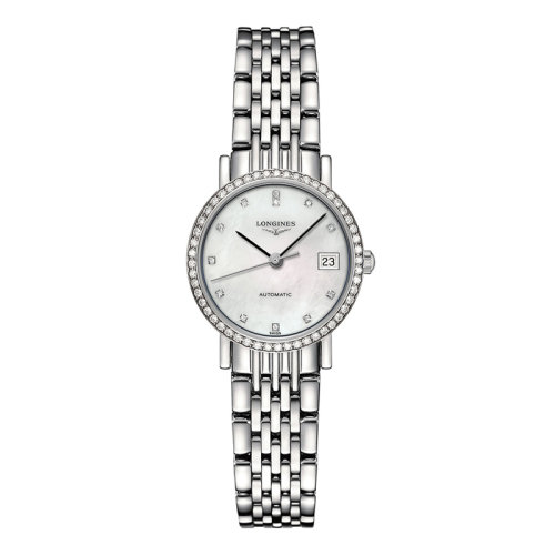 LONGINES/浪琴 博雅系列 自動(dòng)機(jī)械鑲鉆白珍珠貝母表盤鋼鏈女表25.5毫米L4.309.0.87.6