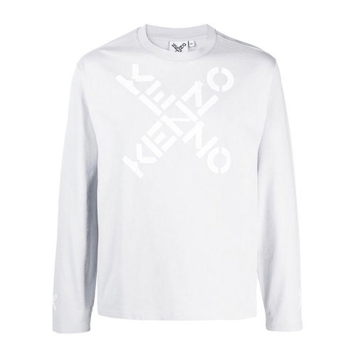 KENZO/高田賢三 男士灰色棉質(zhì)經(jīng)典字母徽標(biāo)印花裝飾圓領(lǐng)長(zhǎng)袖上衣T恤 FB55TS1534SK-93