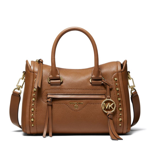 Michael Kors/邁克·科爾斯 Carine系列小號(hào)女士純色牛皮經(jīng)典MK字母徽標(biāo)裝飾鉚釘元素拉鏈開合單肩包斜挎包手提包女包