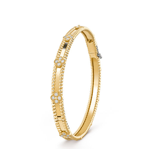Van Cleef & Arpels/梵克雅寶 Perlée sweet trèfles系列 18K金黃金鑲嵌鉆石四葉草手鐲VCARP6X600